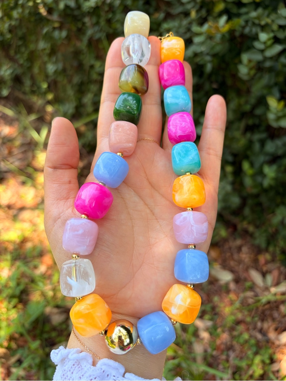 Vibrant Chunky Bead Necklace in Pink, Blue, Orange, Green